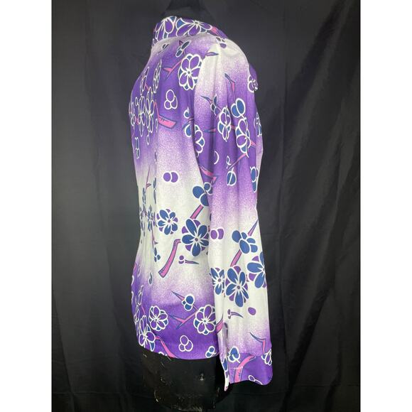 Vintage 70's purple cherry blossom, button down Sears, blouse, wide collar, - Picture 5 of 9